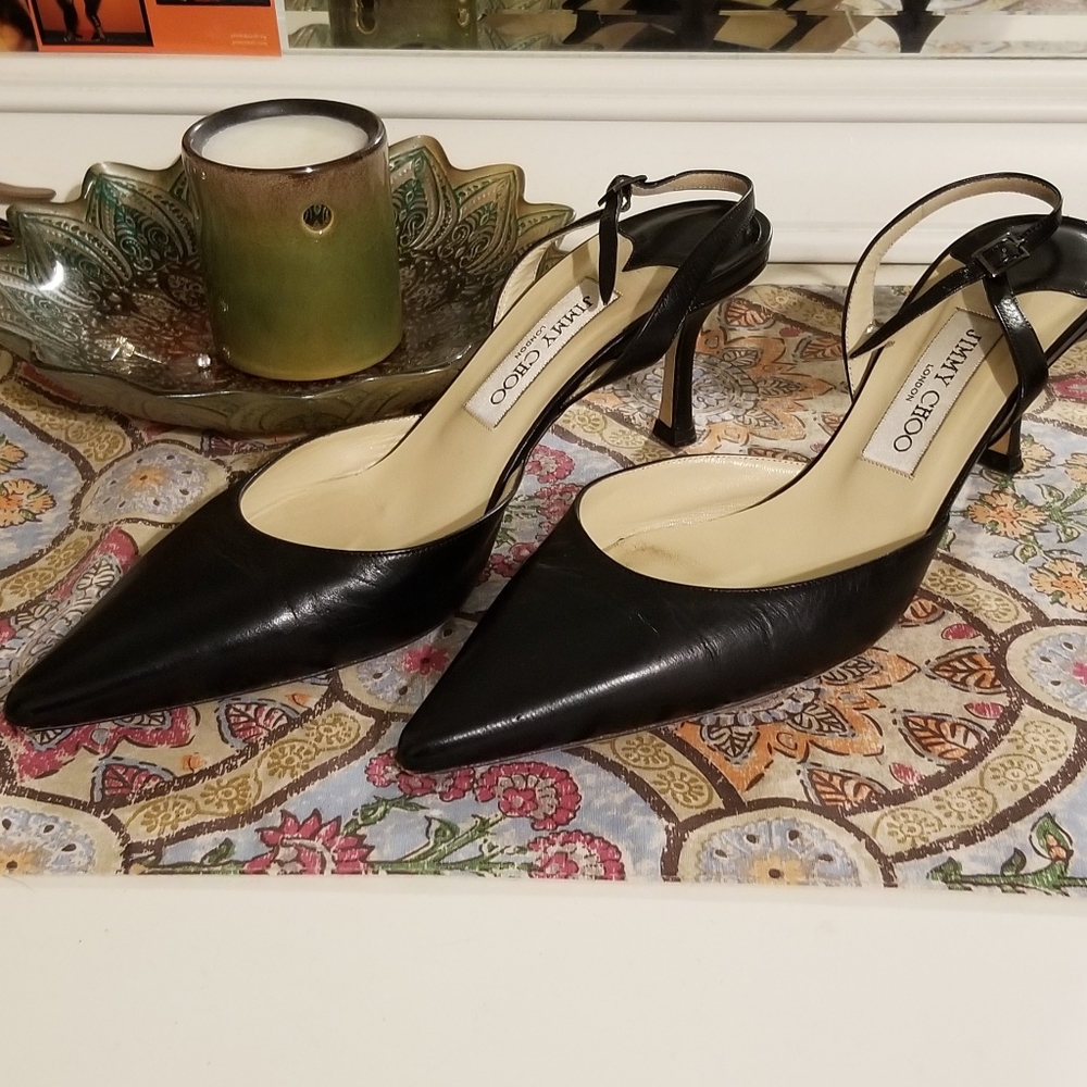 Jimmy Choo sz 40 Pointy black strappy back heels